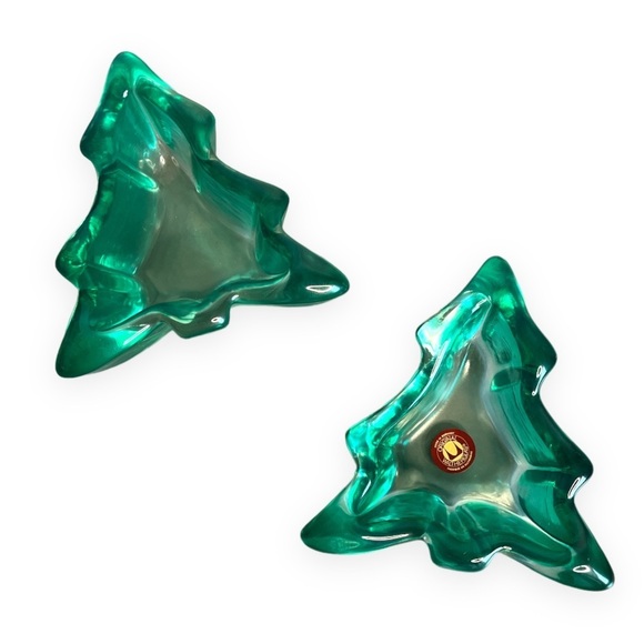 Christmas Tree Original Waltherglas Glass Candy Trinket Dish Heavy Green Pair 5” - Picture 3 of 6